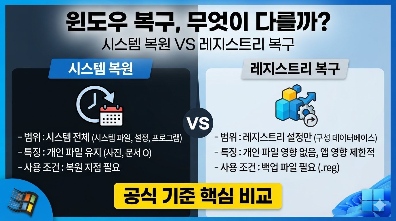 윈도우 시스템 복원과 레지스트리 복구는 무엇이 다를까요
