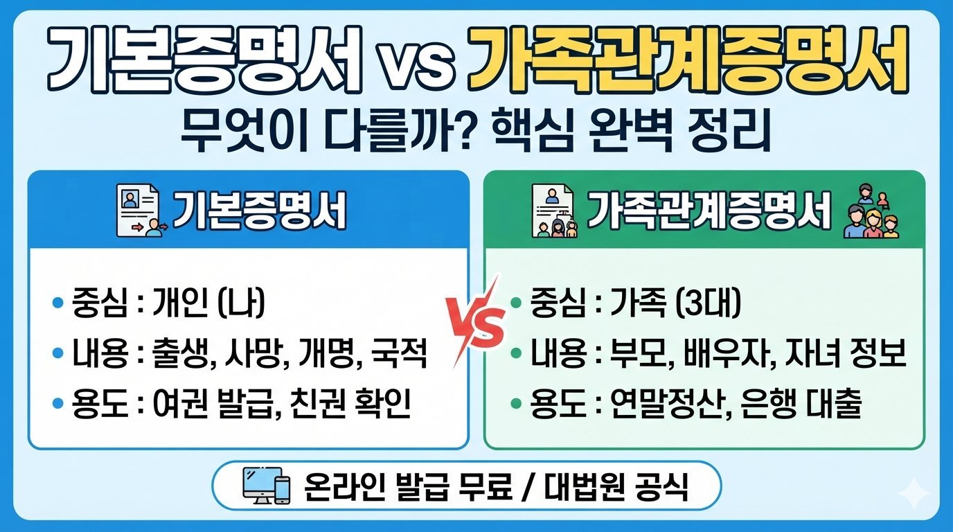 기본증명서와 가족관계증명서는 무엇이 다를까요